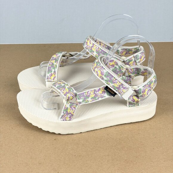 Teva Shoes - Teva Midform Universal Platform Sandals Womens 7 Cream Purple Green Casual